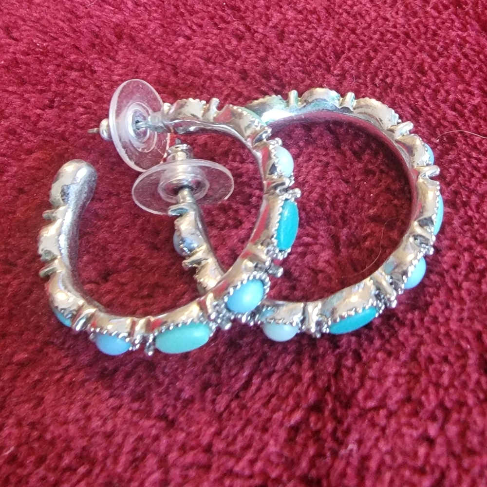 Silver and Turquoise Hoop Earrings